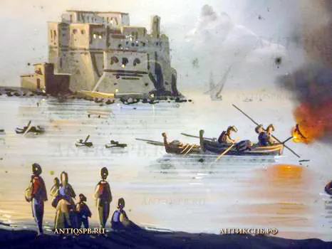 Картина старинная "Порт". Картон, гуашь. Россия. Нач. ХХ века.№13870